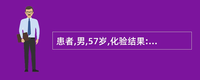 患者,男,57岁,化验结果:TC4.6mmol/L(参考值<5.2mmoL/L),TG10mmoL/L(参考值0.56——70mmoL/L)尿酸508umoL/L(参考值<420umoL/