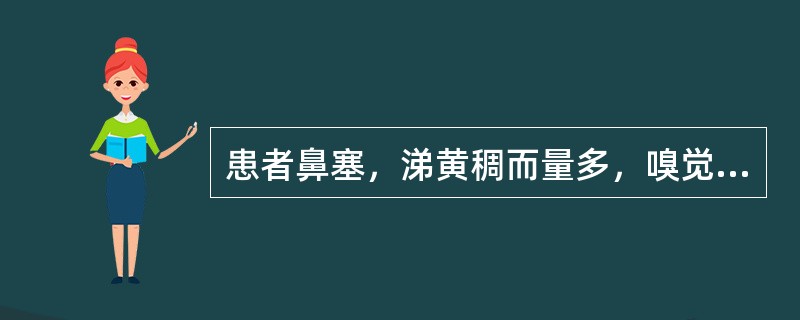 患者鼻塞，涕黄稠而量多，嗅觉差，鼻黏膜红肿，伴头痛，发热，汗出，胸闷。舌红苔黄，脉浮数。患者的辨证当属