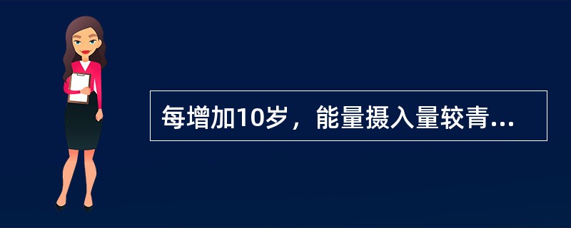 每增加10岁，能量摄入量较青年时期减少10％开始的年龄是（　　）。