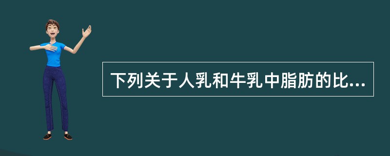 下列关于人乳和牛乳中脂肪的比较，正确的有（　　）。