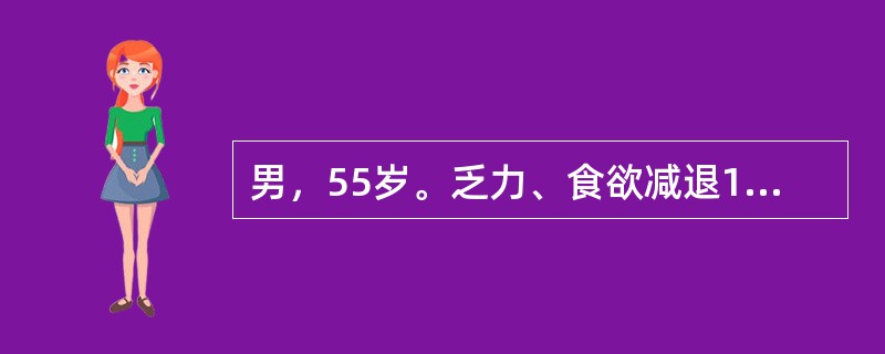 男，55岁。乏力、食欲减退1个月，症状逐渐加重、尿黄及眼黄1周。2个月前家中装修房子及搬家劳累。慢性乙型肝炎20年，无明显症状，未监测肝功能，未进行抗HBV治疗。查体：慢性病容，神志清，皮肤、巩膜黄染