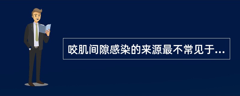 咬肌间隙感染的来源最不常见于（　　）。