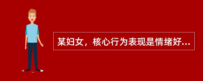 某妇女，核心行为表现是情绪好压抑，性格好自我克制，表面上处处依顺、谦和善忍，回避矛盾，内心却是强压怒火，爱生闷气。</p><p class="MsoNormal "