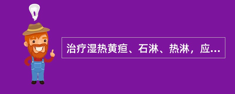 治疗湿热黄疸、石淋、热淋，应选用的药物是（　　）。