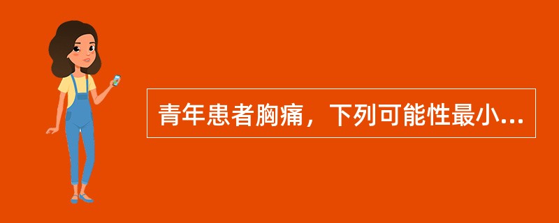 青年患者胸痛，下列可能性最小的是