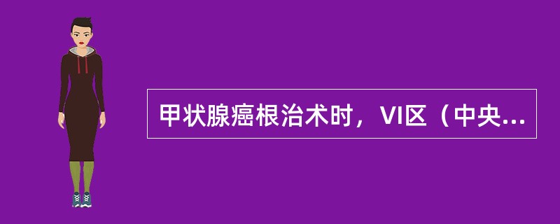 甲状腺癌根治术时，Ⅵ区（中央区）淋巴结清扫是指清扫（　　）。