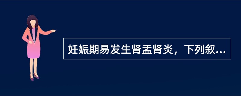 妊娠期易发生肾盂肾炎，下列叙述错误的是