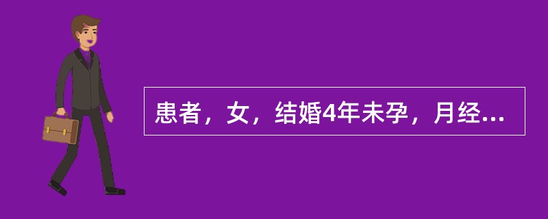 患者，女，结婚4年未孕，月经38～50天一行，量少色淡，面色晦暗，腰酸腿软。舌淡红，苔薄白，脉沉细，检查子宫发育欠佳。治宜