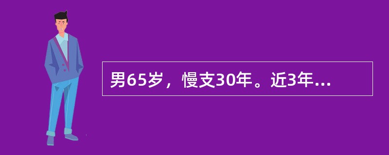 男65岁，慢支30年。近3年来下肢浮肿，平时活动气短。3天前受凉后加重。神志恍惚嗜睡。血气分析：pH7.15，PaCO280mmHg，PaO245mmHg。BE-10mmol/L。HCO3-20mmo