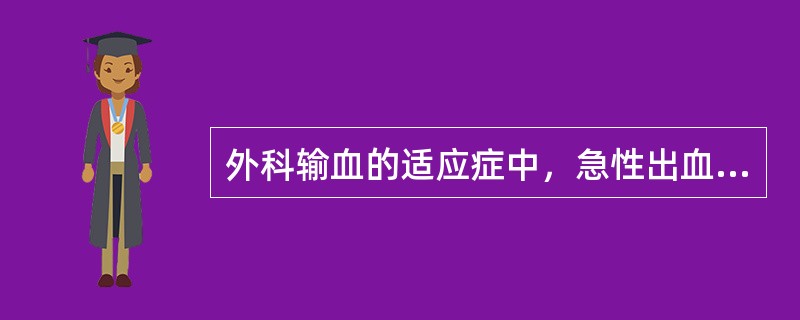 外科输血的适应症中，急性出血需要输血时，失血量最少达总血量的