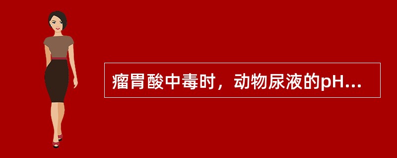 瘤胃酸中毒时，动物尿液的pH（　　）。