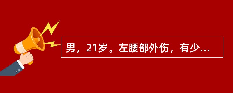 男，21岁。左腰部外伤，有少量血尿及腰痛。查体：血压80／50mmHg，脉搏110次／分，查体腰部可触及一压痛性肿块。患者可能为何种损伤