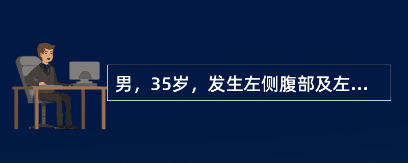 男，35岁，发生左侧腹部及左下胸部撞击伤3小时。检查：意识清晰，体温37℃，血压80／60mmHg，脉率120次/分。左侧腹压痛，有轻度反跳痛及肌紧张，血白细胞20×109／L。尿镜检红细胞20／HP