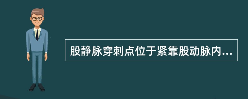 股静脉穿刺点位于紧靠股动脉内侧1cm处。（）