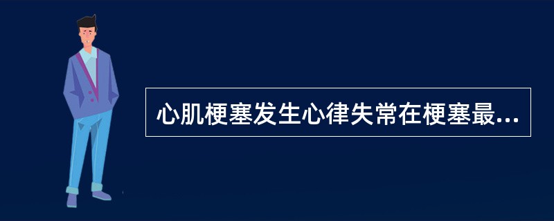 心肌梗塞发生心律失常在梗塞最初24～28（小时）易发生。（）