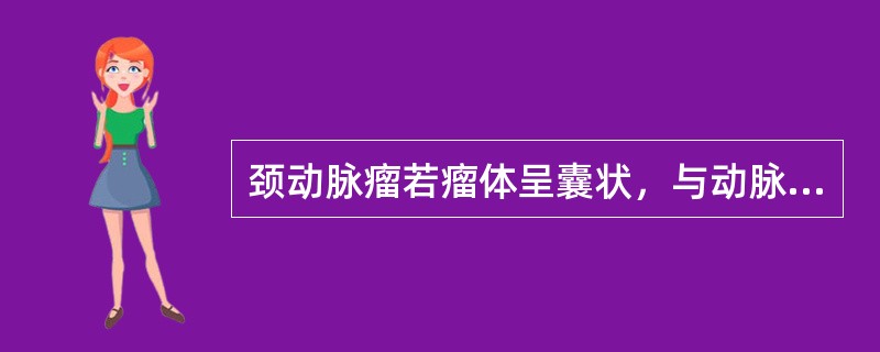 颈动脉瘤若瘤体呈囊状，与动脉相通，瘤壁为动脉内膜或周围纤维组织构成，瘤内容物为血凝块及机化物，称为真性动脉瘤。（）