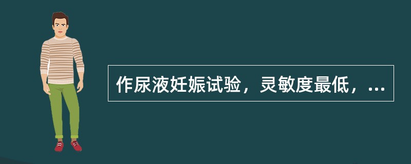 作尿液妊娠试验，灵敏度最低，且已被淘汰的方法是（）