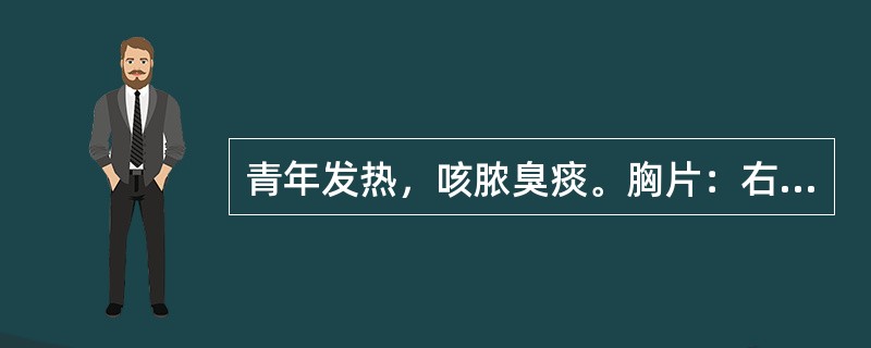 青年发热，咳脓臭痰。胸片：右肺下叶背段脓腔和液气平面为（）