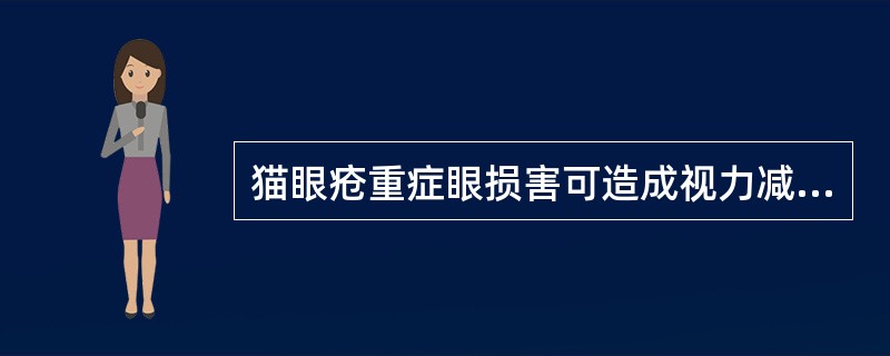 猫眼疮重症眼损害可造成视力减退，甚至失明。（）