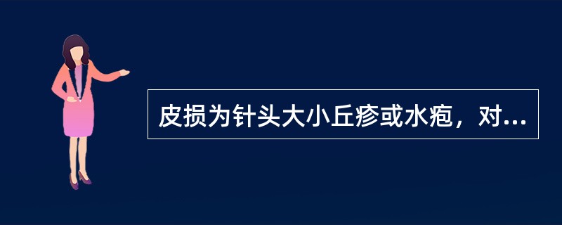 皮损为针头大小丘疹或水疱，对称分布于指缝、腕屈侧、小腹、大腿内侧，奇痒难忍的是（）