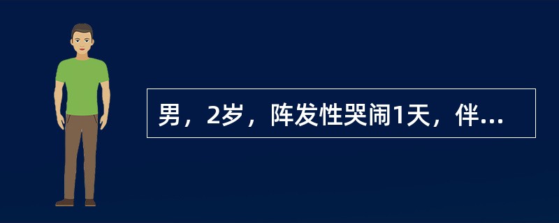 男，2岁，阵发性哭闹1天，伴呕吐2次，病后大便2次，果酱样。体格检查：右上腹可扪及一腊肠样包块，有压痛。首先考虑诊断为（）