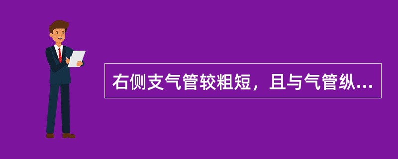 右侧支气管较粗短，且与气管纵轴成20°～25°角，故异物易进入右侧支气管。（）