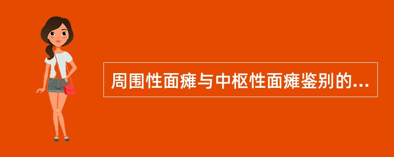 周围性面瘫与中枢性面瘫鉴别的依据为（）