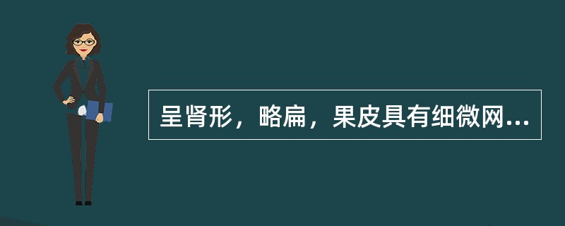 呈肾形，略扁，果皮具有细微网状皱纹的药材是