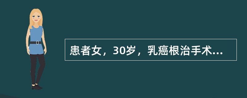 患者女，30岁，乳癌根治手术后，手术切口引流条尚未拔出，该患者患侧肩关节外展应不超过（　　）。