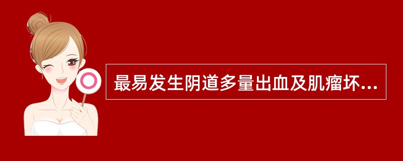 最易发生阴道多量出血及肌瘤坏死的见于（　　）。