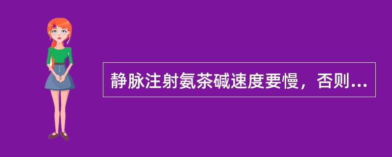 静脉注射氨茶碱速度要慢，否则可出现