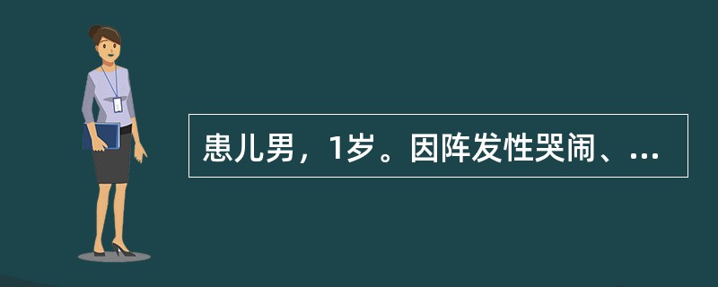 患儿男，1岁。因阵发性哭闹、呕吐6h伴排果酱样便2次入院。查体：右中上腹扪及腊肠样肿块。首先考虑为