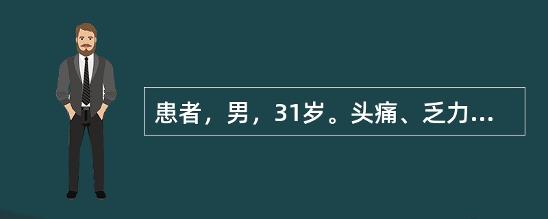 患者，男，31岁。头痛、乏力5个月，视物模糊5天。查体：血压180∕100mmHg，尿蛋白（＋＋），尿红细胞20个/HP，眼底视网膜动脉痉挛，黄斑部有渗出和出血，视神经盘无水肿，B超示双肾体积缩小。最