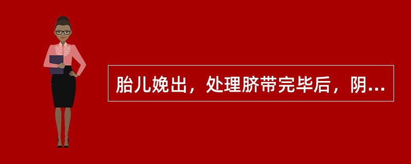 胎儿娩出，处理脐带完毕后，阴道出血200ml，应进行哪项处理？（　　）