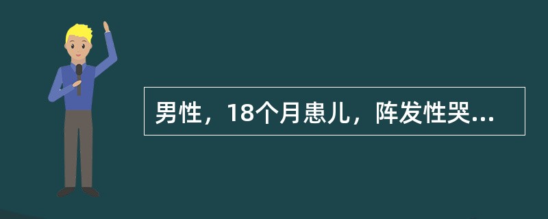 男性，18个月患儿，阵发性哭闹一天，伴有呕吐，呕吐物内有蛔虫，腹痛时右上腹部可触及一肿块，轻压痛，右髂窝空虚，肠鸣音亢进，大便呈果酱样，蛔虫卵阳性，立位腹部X线平片见数个小液气平面，首先应考虑为