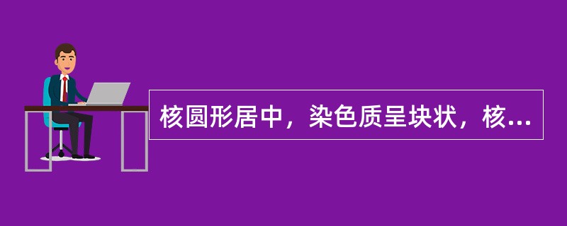 核圆形居中，染色质呈块状，核仁消失，胞质呈嗜多色性，该特征符合