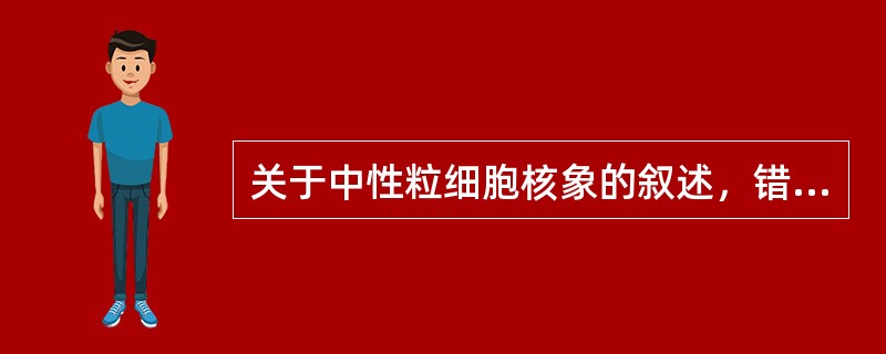 关于中性粒细胞核象的叙述，错误的是