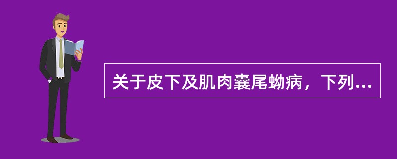 关于皮下及肌肉囊尾蚴病，下列不正确的是（　　）。