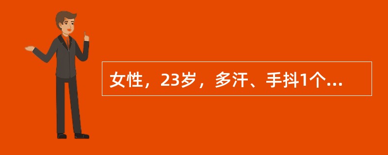 女性，23岁，多汗、手抖1个月；查体：无突眼；甲状腺Ⅱ度肿大，似有结节，质地韧硬，无触痛；心率110/min，律规整；伸手细颤(+)；T3、T4增高，TSH降低；TGATPOAb明显增高，TSAb(-