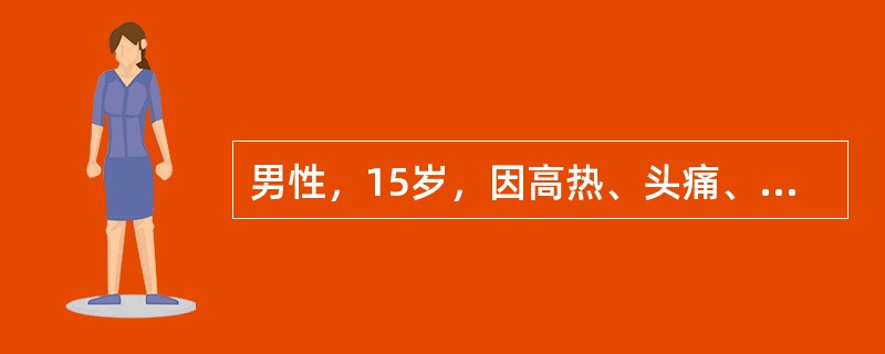 男性，15岁，因高热、头痛、频繁呕吐3天，于1月10日来诊，患者3天前突然高热达39℃，伴发冷和寒战，同时出现剧烈头痛，频繁呕吐，呈喷射性，吐出食物和胆汁，无上腹部不适，进食少，二便正常。既往体健，无