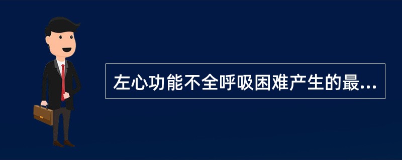 左心功能不全呼吸困难产生的最主要因素是（　　）。