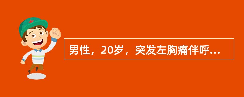 男性，20岁，突发左胸痛伴呼吸困难。左肺叩诊鼓音.呼吸音消失（　　）。