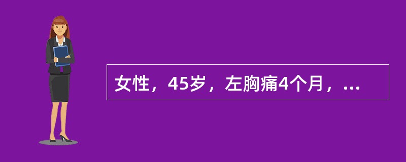 女性，45岁，左胸痛4个月，胸闷气短逐渐加重，消瘦。胸片示左侧胸腔积液，CT示左上肺块影，左侧胸膜凹凸不平，最可能的诊断是（　　）。