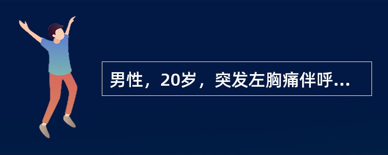 男性，20岁，突发左胸痛伴呼吸困难。左肺叩诊鼓音，呼吸音消失（　　）。