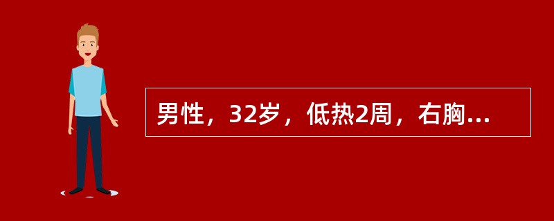 男性，32岁，低热2周，右胸痛伴憋气1周。干咳，无痰。胸部X线提示右侧大量胸腔积液。PPD(＋)，ESR46mm/小时。胸水ADA78U/L。该患者诊断首先考虑