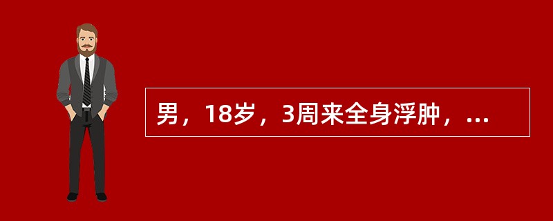 男，18岁，3周来全身浮肿，乏力，血压正常，24小时尿蛋白定量4g，尿沉渣镜检偶见红细胞和透明管型，血浆白蛋白26g/L，血脂高，最可能的诊断是（　　）。