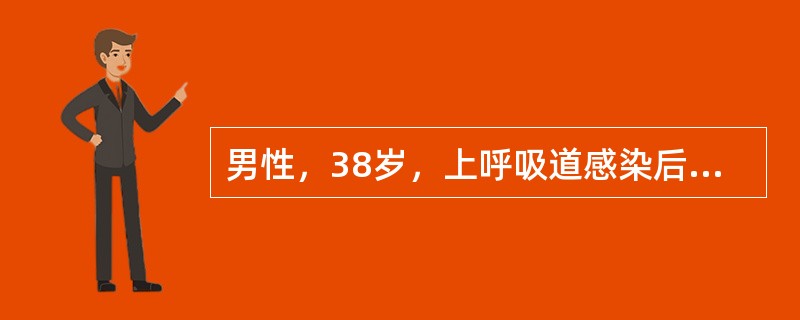 男性，38岁，上呼吸道感染后，以急性肾炎综合征起病（少尿、血尿、蛋白尿、高血压、肾功能轻度损害），伴水肿，约2周后，水肿加重，尿蛋白定量每日为4.0g，非选择性，时伴肉眼血尿，光镜检查红细胞在30～4