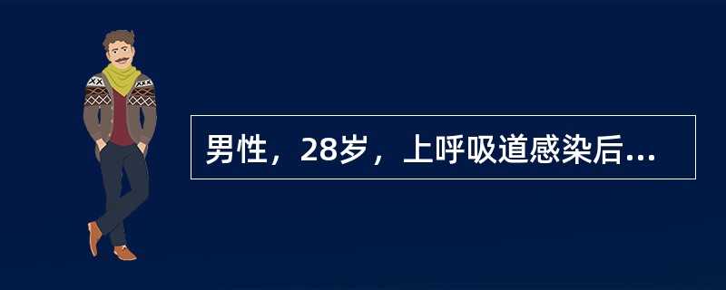 男性，28岁，上呼吸道感染后2周，出现肉眼血尿、颜面浮肿入院，体检：血压20/13.5kPA（150/100mmHg），尿蛋白（+），红细胞满视野，血Cr 180μmol/L。<p>[假设
