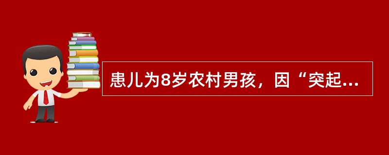 患儿为8岁农村男孩，因“突起高热3天，昏迷、抽搐1天”于本年8月3日入院。现体温40.1℃，血压14.7/9.3kPa（110/70mmHg）。皮肤无淤点。两瞳孔不等大，对光反应迟钝，颈有抵抗感。心率