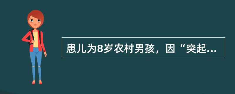 患儿为8岁农村男孩，因“突起高热3天，昏迷、抽搐1天”于本年8月3日入院。现体温40.1℃，血压14.7/9.3kPa(110/70mmHg)。皮肤无淤点。两瞳孔不等大，对光反应迟钝，颈有抵抗感。心率
